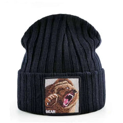 Solid Color Bear Knitted Beanies - Black - Beanie