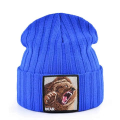 Solid Color Bear Knitted Beanies - Blue - Beanie