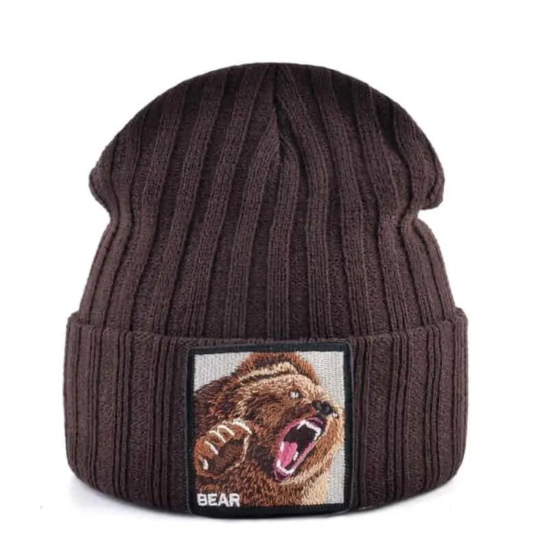Solid Color Bear Knitted Beanies - Brown - Beanie