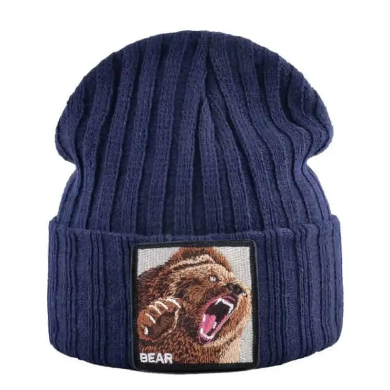 Solid Color Bear Knitted Beanies - Dark Blue - Beanie