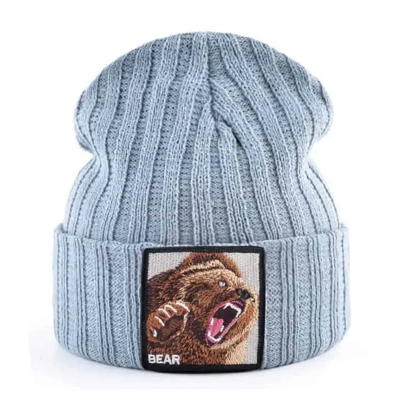 Solid Color Bear Knitted Beanies - Gray - Beanie