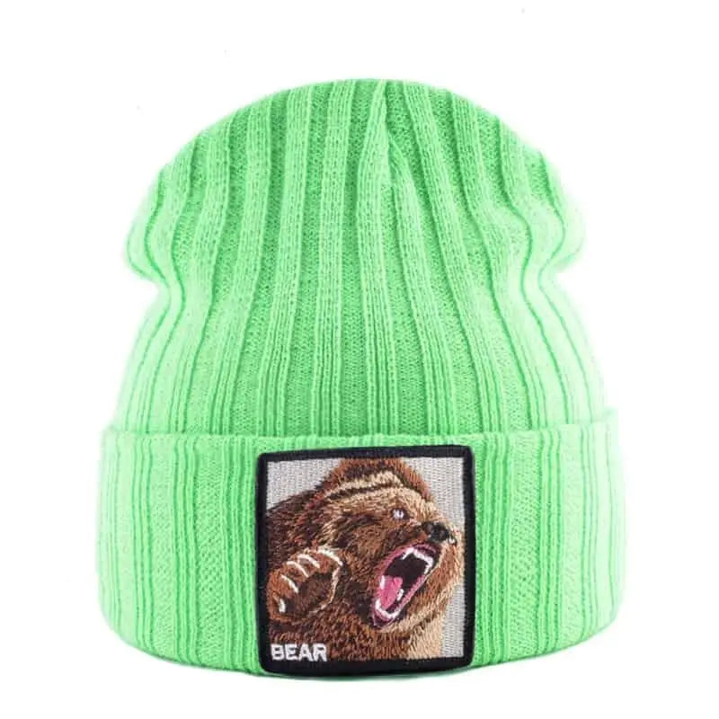 Solid Color Bear Knitted Beanies - Green - Beanie