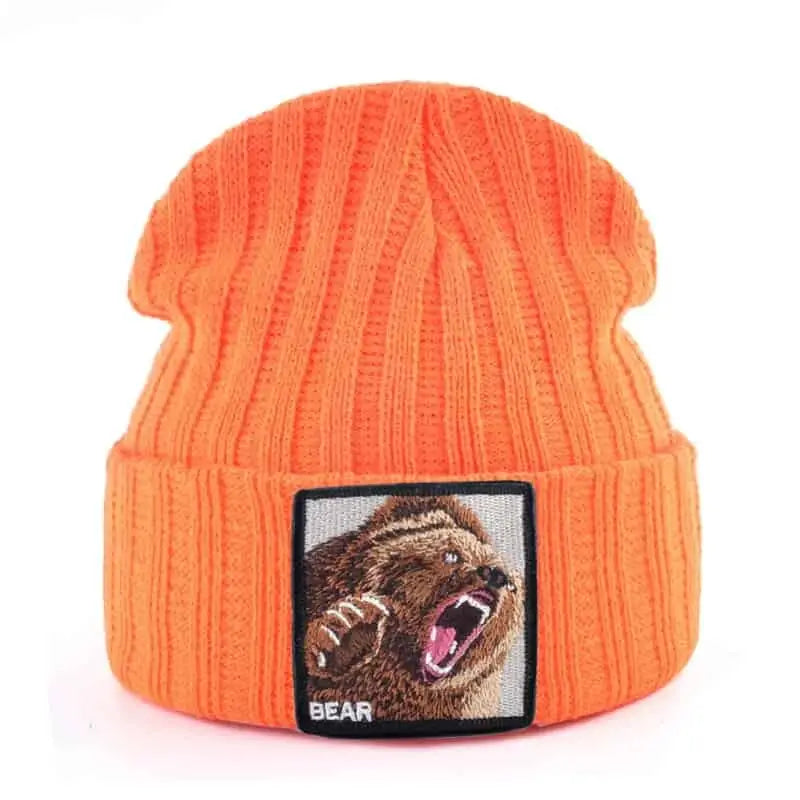 Solid Color Bear Knitted Beanies - Orange - Beanie