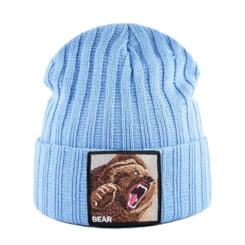 Solid Color Bear Knitted Beanies - Sky Blue - Beanie