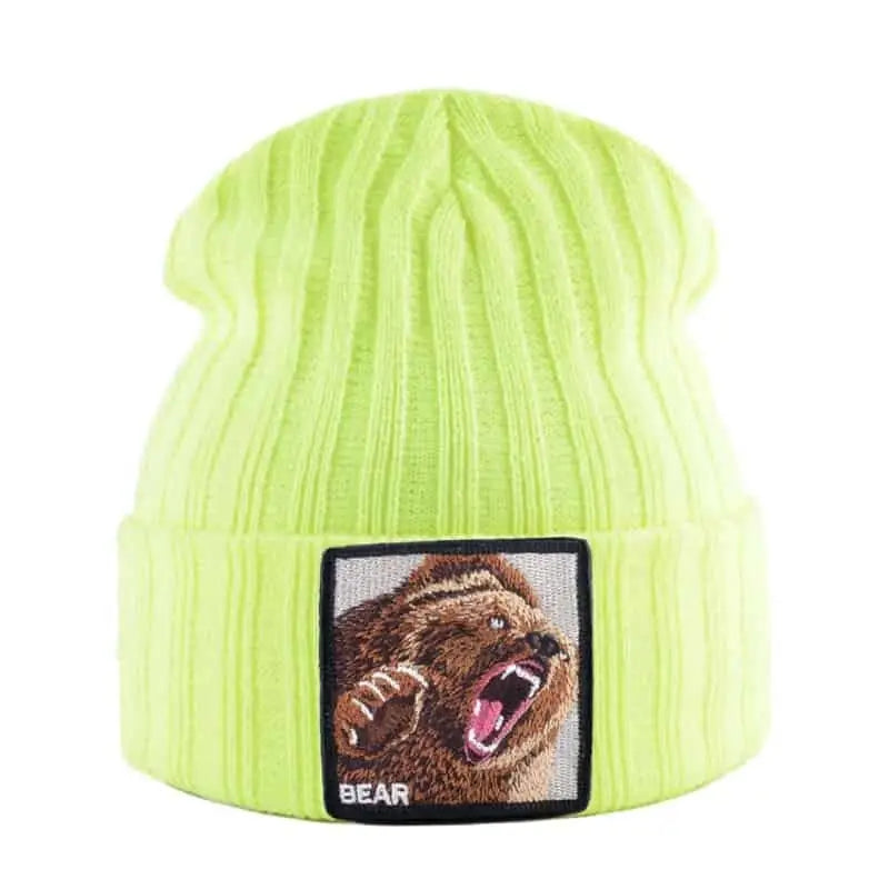 Solid Color Bear Knitted Beanies - Yellow - Beanie