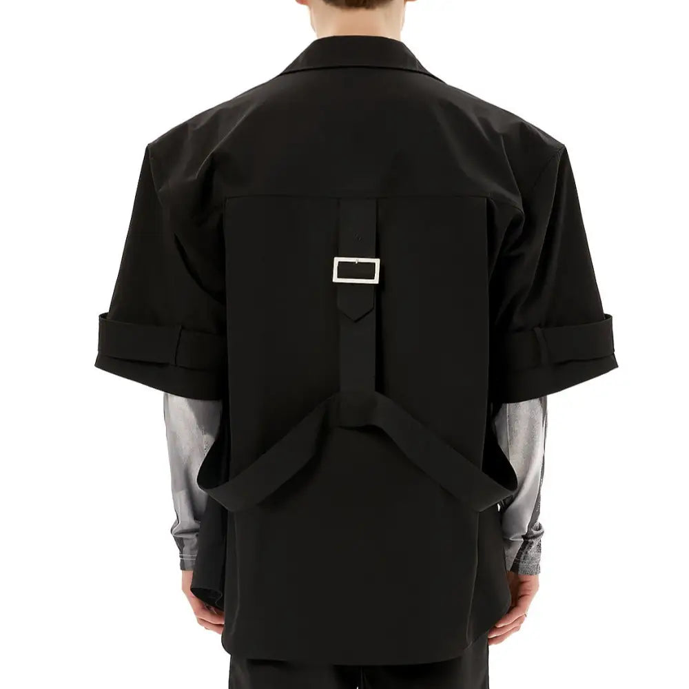 Solid Color Belt Shirt with Five Point Sleeves