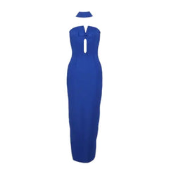 Solid Color Bow Hollow Straps Dress - Blue / S - Long