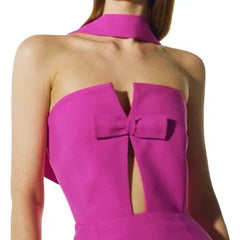 Solid Color Bow Hollow Straps Dress