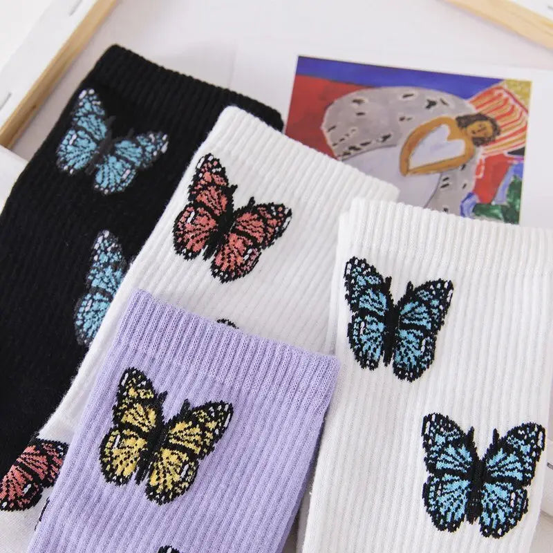 Solid Color Butterfly Middle Tube Socks