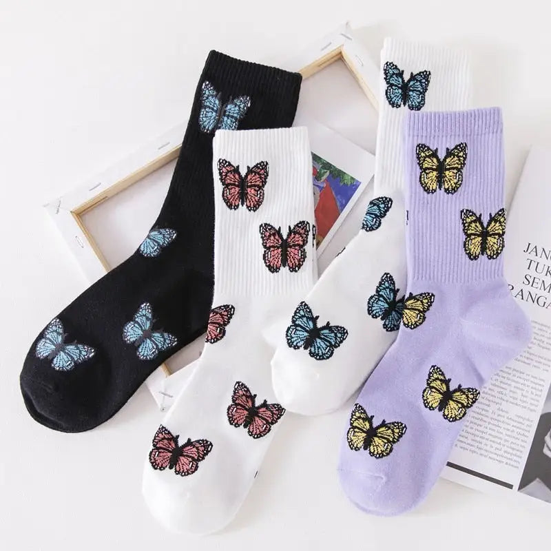 Solid Color Butterfly Middle Tube Socks