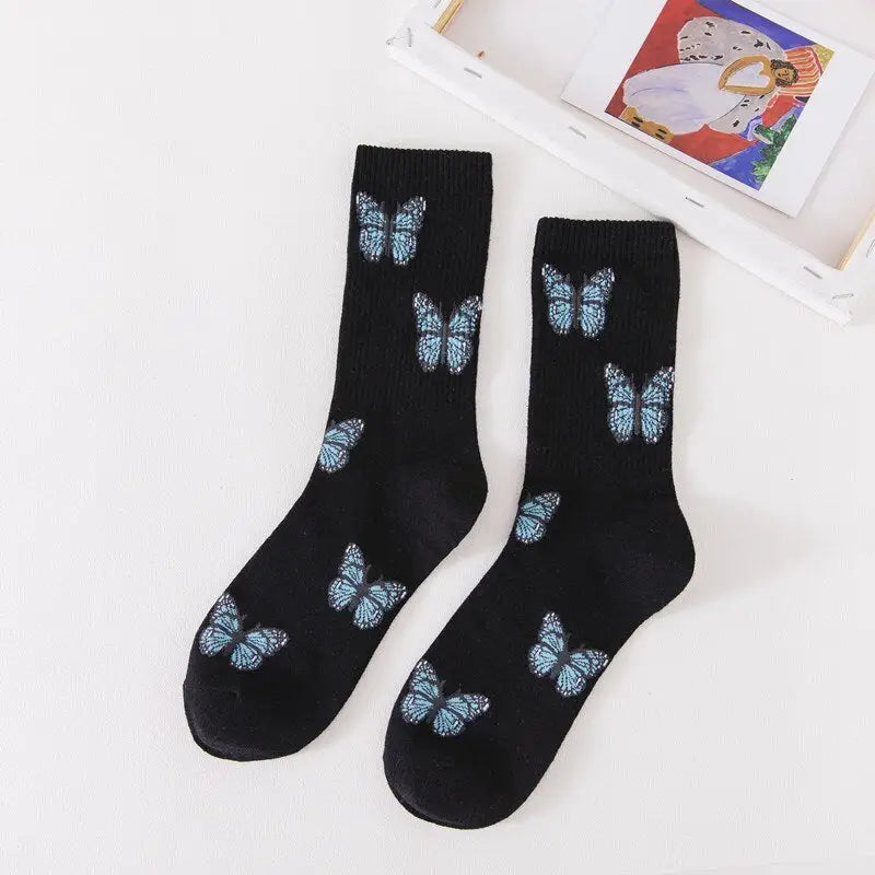 Solid Color Butterfly Middle Tube Socks