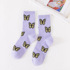 Solid Color Butterfly Middle Tube Socks