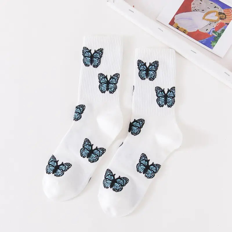 Solid Color Butterfly Middle Tube Socks