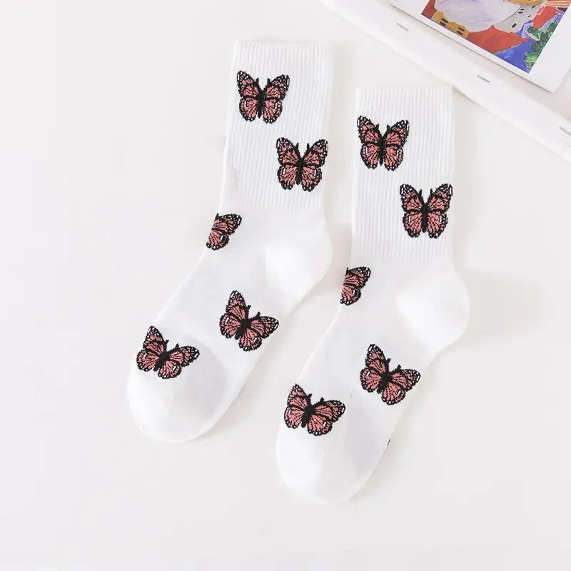 Solid Color Butterfly Middle Tube Socks