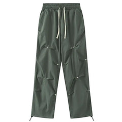 Solid Color Button Pleated Pants