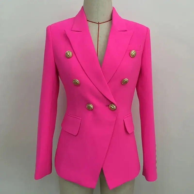 Solid Color Buttons Up Blazer - Fluorescent Pink / S