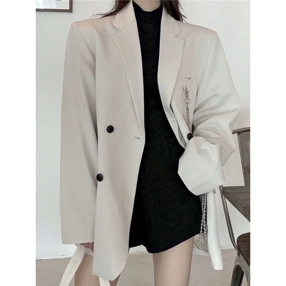 Solid Color Chain Embellished Loose Blazer