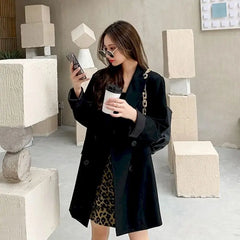 Solid Color Chain Embellished Loose Blazer