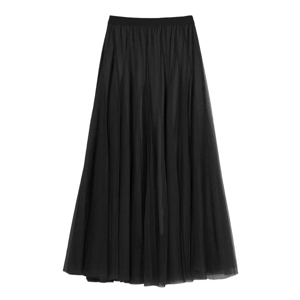 Solid Color Chiffon Skirt - Black / One size