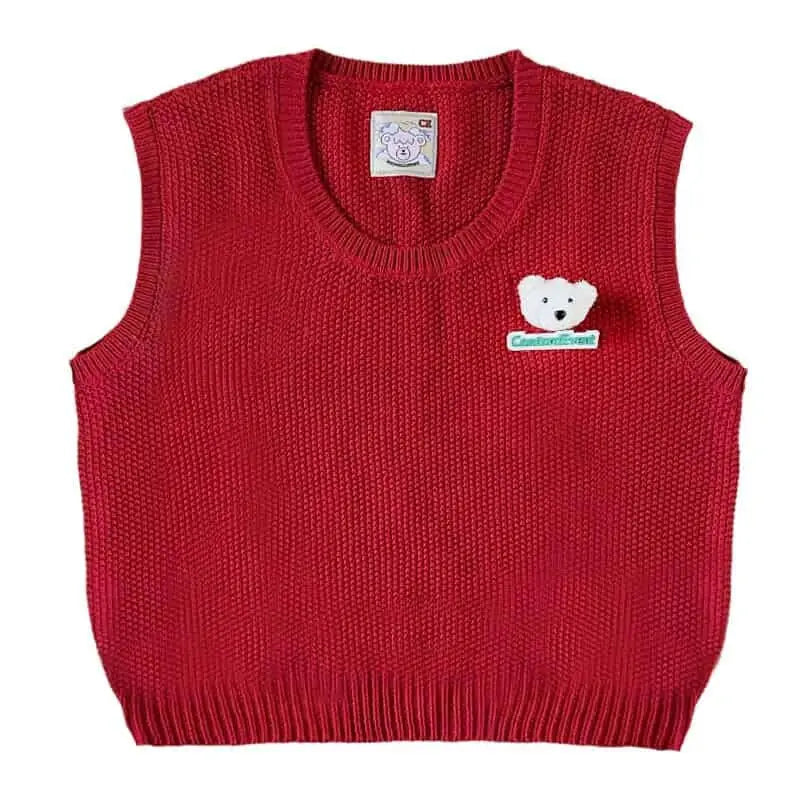 Solid Color Cordevent Bear Vest - Red / XS