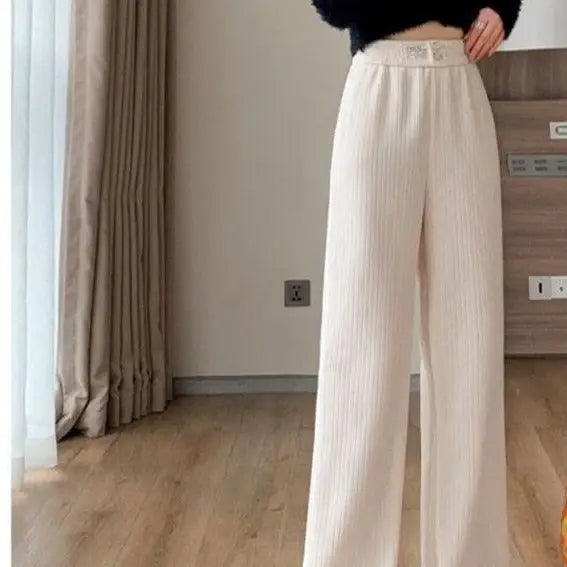 Solid Color Corduroy And Velvet Warm High Waist Pants