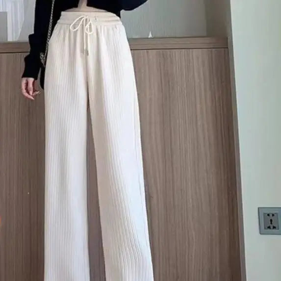 Solid Color Corduroy And Velvet Warm High Waist Pants