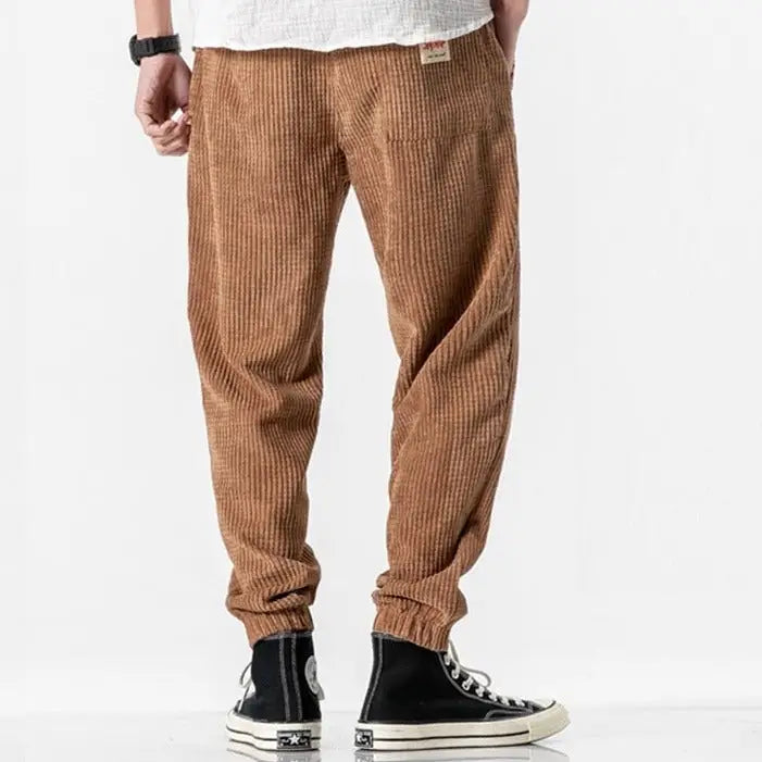 Solid Color Corduroy Ankle Sweatpants