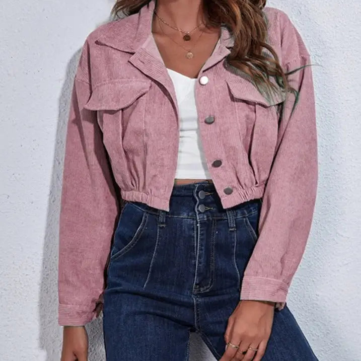 Solid Color Corduroy Cropped Jacket