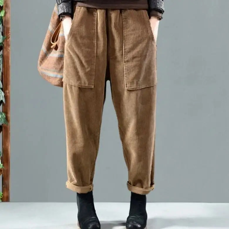 Solid Color Corduroy Harem Elastic And High Waist Pants