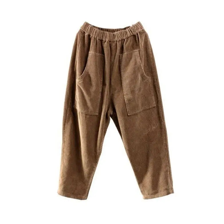 Solid Color Corduroy Harem Elastic And High Waist Pants