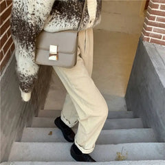 Solid Color Corduroy High Waist Wide Leg Straight Pants