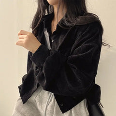 Solid Color Corduroy Oversized Long Jacket