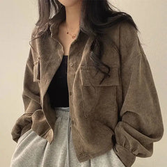 Solid Color Corduroy Oversized Long Jacket