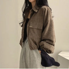 Solid Color Corduroy Oversized Long Jacket