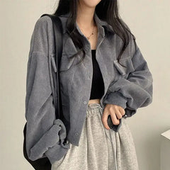 Solid Color Corduroy Oversized Long Jacket