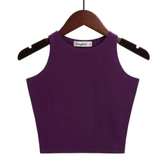 Solid Color Cotton Sleeveless Crop Top - Purple / XS - crop