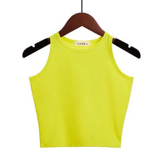 Solid Color Cotton Sleeveless Crop Top - Yellow / XS - crop
