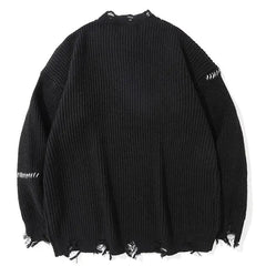 Solid Color Destroy Ripped Knitted Sweater