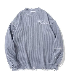 Solid Color Destroy Ripped Knitted Sweater