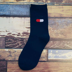 Solid Color Draw Cotton Socks - Black / One Size
