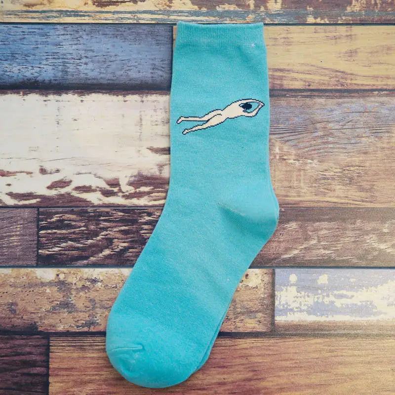Solid Color Draw Cotton Socks - Blue / One Size