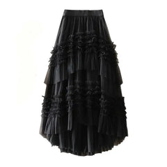 Solid Color Elastic High Waist Mesh Cake Skirt