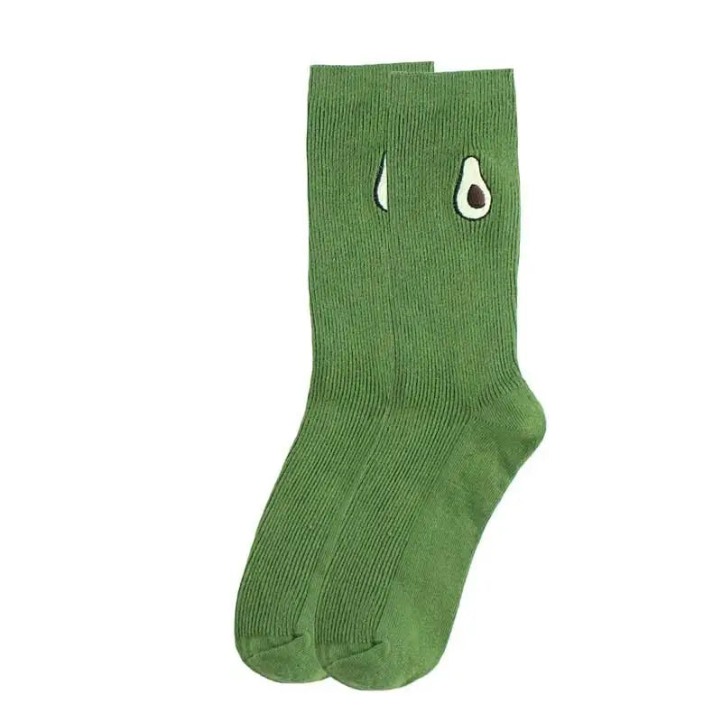 Solid Color Embroider Fruits Socks - Green-Avocado