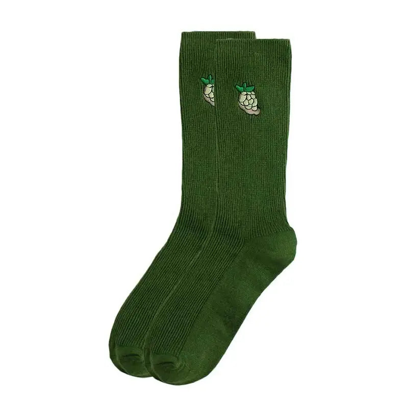 Solid Color Embroider Fruits Socks - Green-Grade / One Size