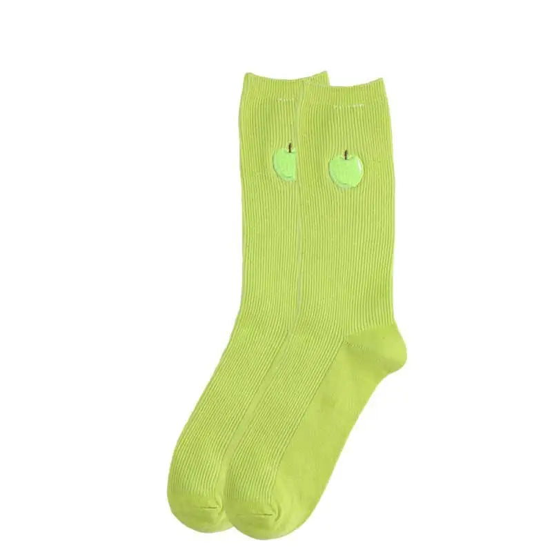 Solid Color Embroider Fruits Socks - Ligth Green-Apple