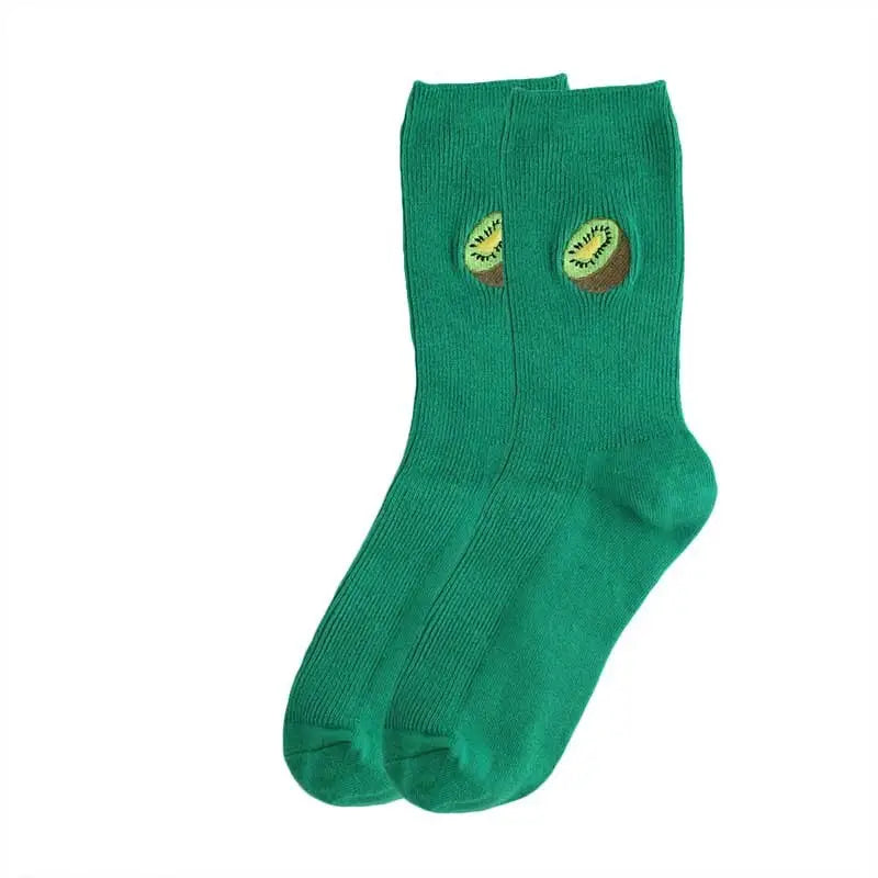 Solid Color Embroider Fruits Socks