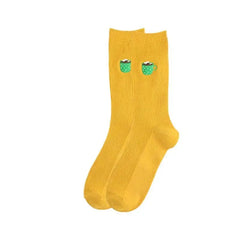 Solid Color Embroider Fruits Socks - Yellow-Cup / One Size