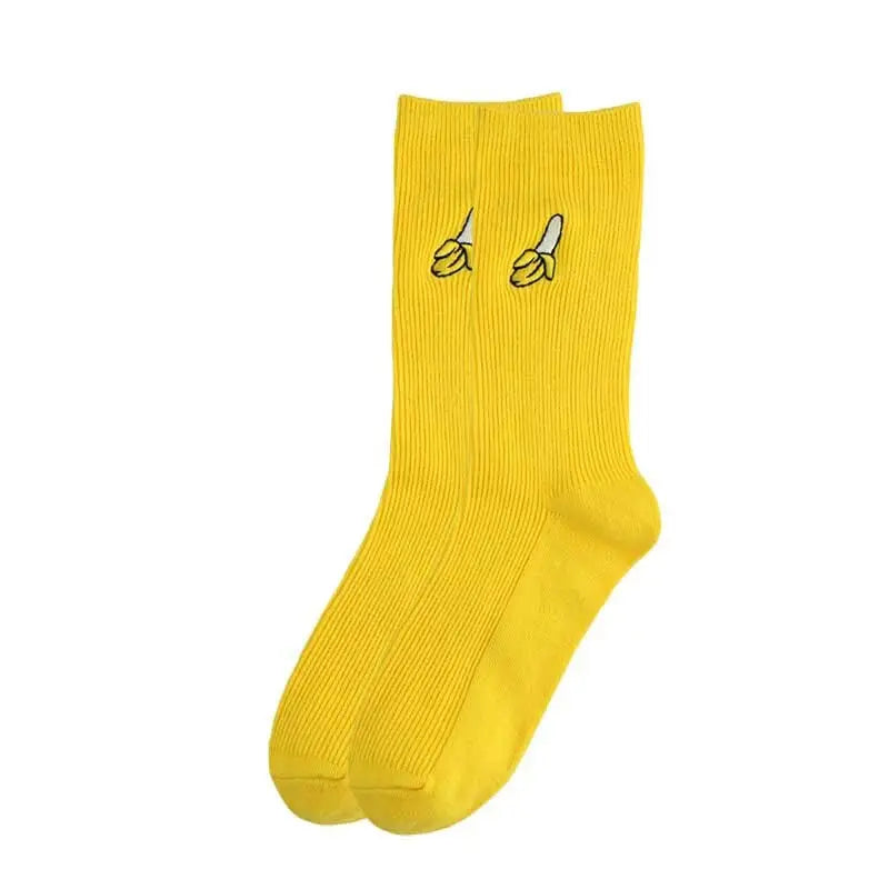 Solid Color Embroider Fruits Socks - Yellow / One Size