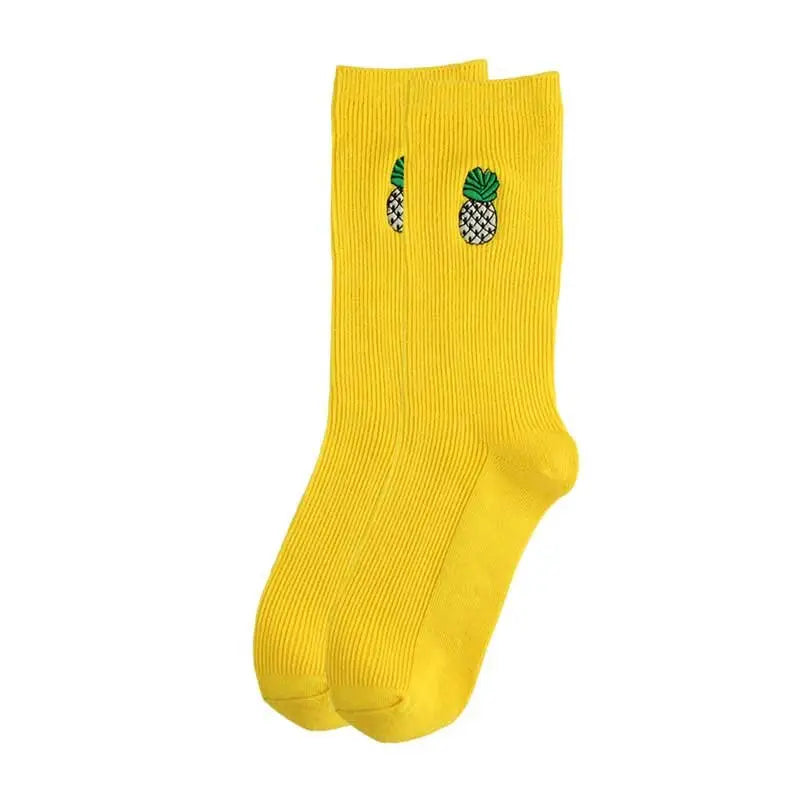 Solid Color Embroider Fruits Socks - Yellow-Pineapple
