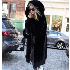 Solid Color Faux Fur Long Coat